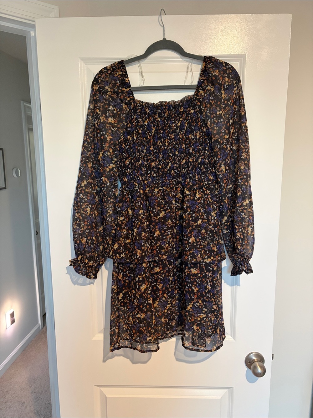 Hayden Navy Floral Long-Sleeve Smocked Mini Dress